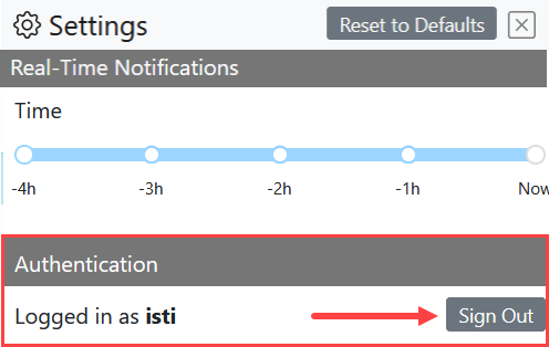 The Sign Out button used by authenticated users to log out; this button is in the Authentication area of the List pane.