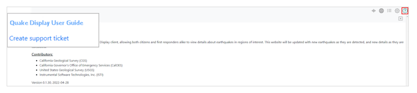 The Help pane with the two links (one to the user guide and one to create a support ticket) magnified.