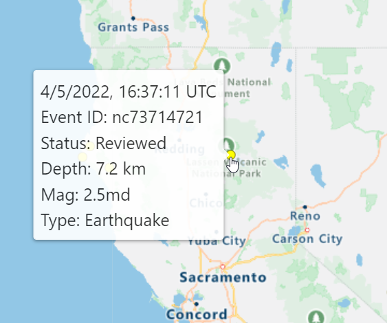 A cursor is hovered over an event on the map, bringing up an Event Summary Tooltip.