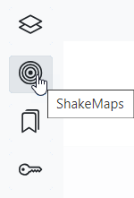 The cursor is hovered over the ShakeMaps icon, bringing up the icon's tooltip.