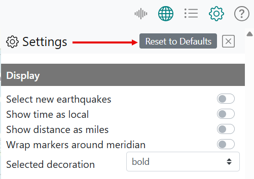An arrow points to the Reset to Defaults button in the Settings pane.
