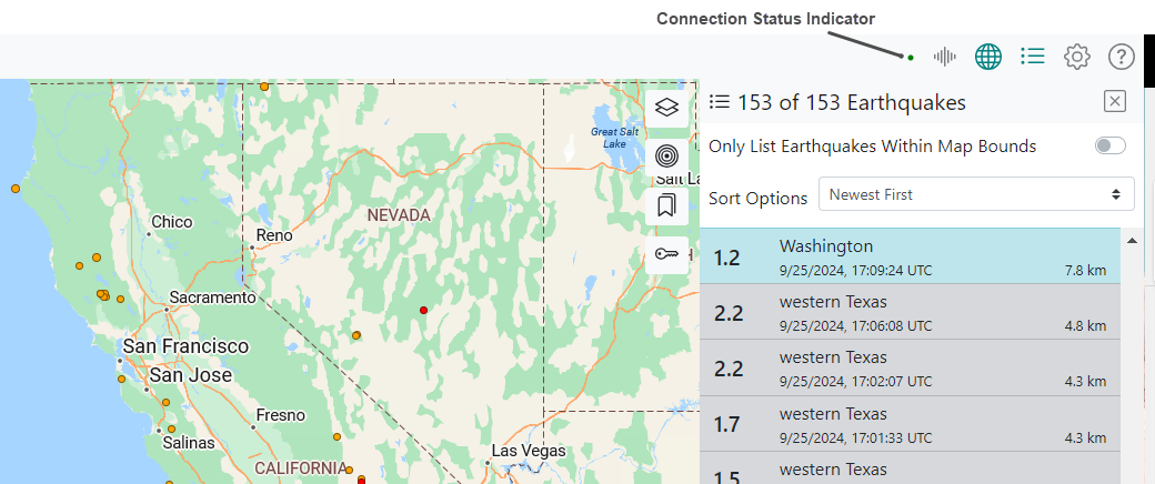 The connection status indicator is located just to the left of the menu.