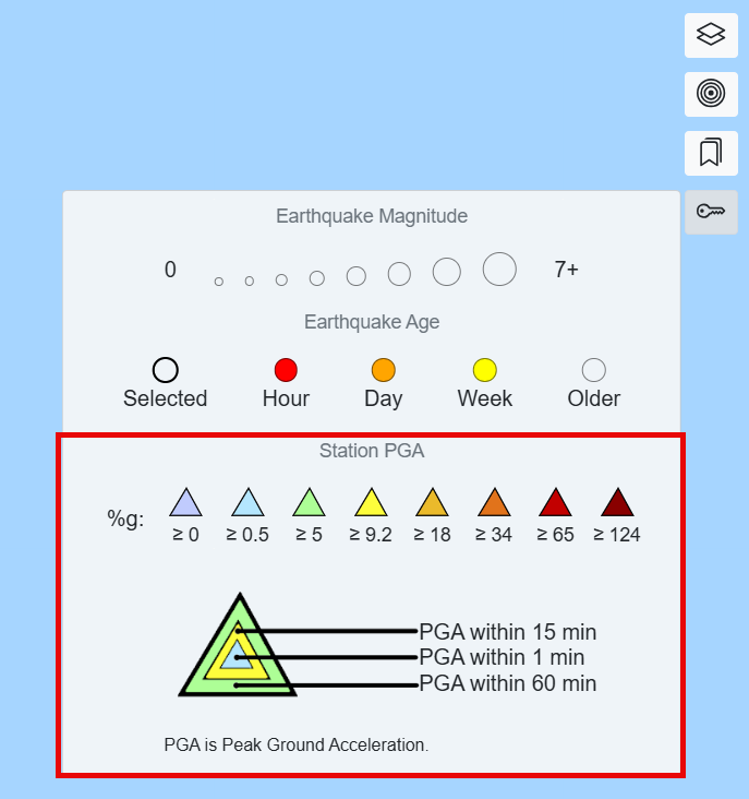 The map legend showing Station PGA, which displays only for authenticated users.