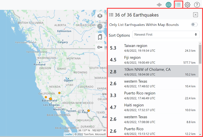 The List menu icon and List pane highlighted by a red border.