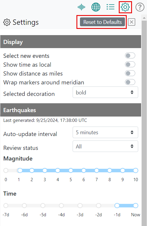 The Reset to Defaults button appears at the top of the Settings pane.
