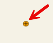 A red arrow pointing to an orange circle with cross inside the circle.